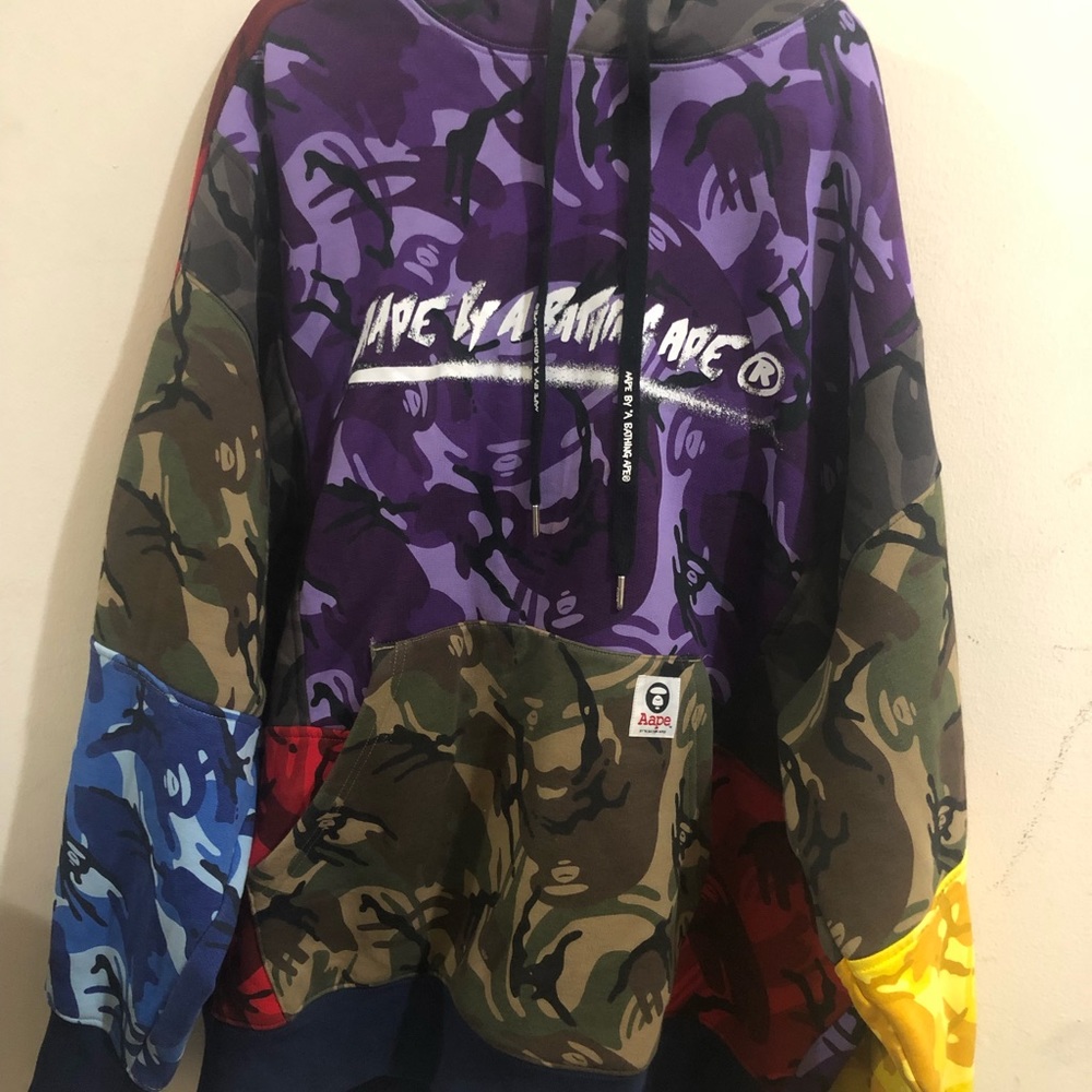 AApe by A Bathing Ae colour-block camouflage print hoodie.